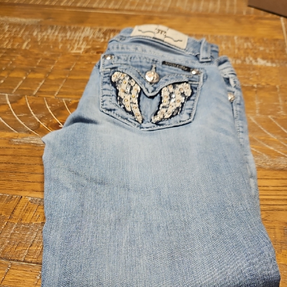 Miss Me Light Blue Skinny Jeans with Embellished Pockets